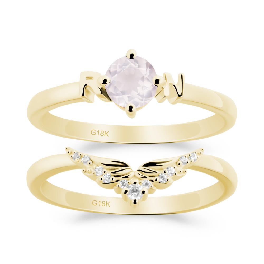 Angel Wings Rose Quartz Wedding Ring Set - LUO Jewelry #metal_xxxxx