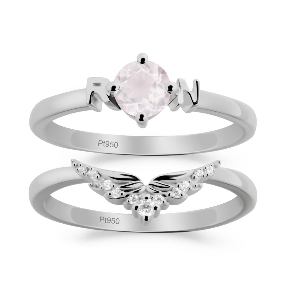 Angel Wings Rose Quartz Wedding Ring Set | LUO