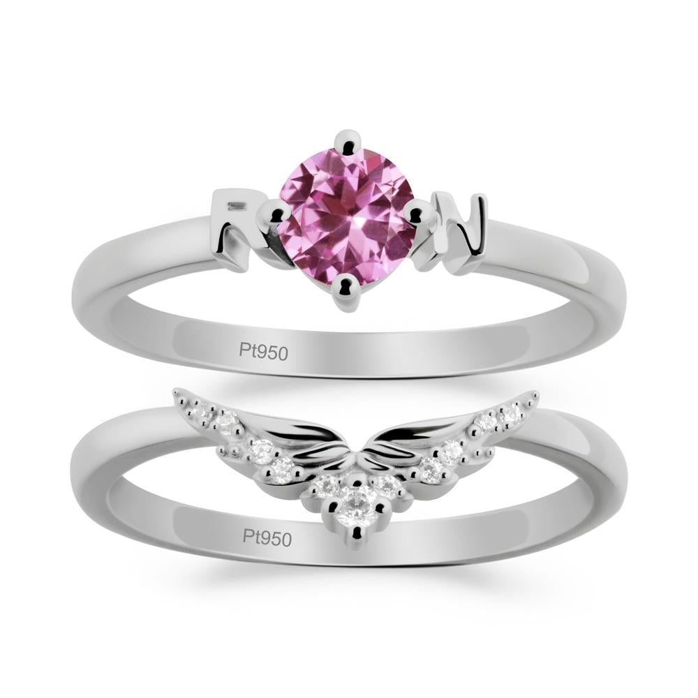 Rn Caduceus-Inspired Pink Sapphire Wedding Ring Set - LUO Jewelry #metal_xxxxx