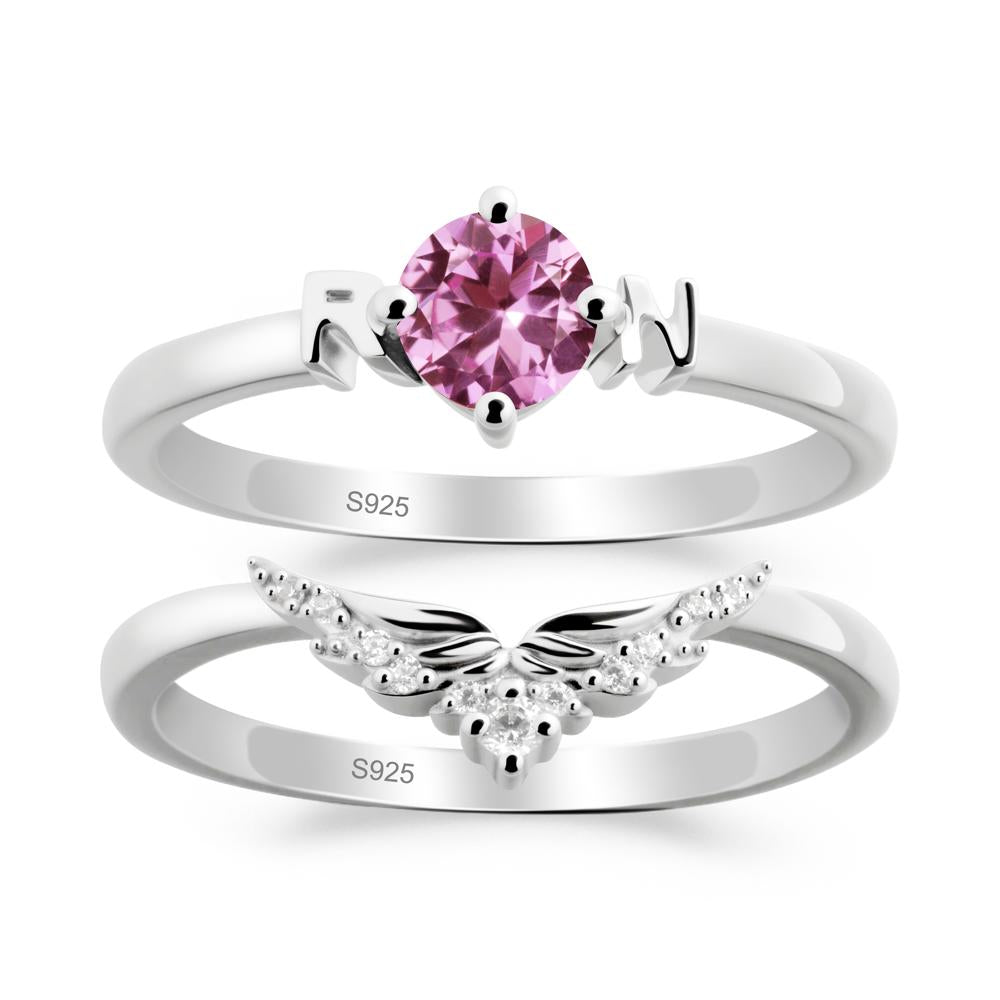 Rn Caduceus-Inspired Pink Sapphire Wedding Ring Set - LUO Jewelry #metal_xxxxx