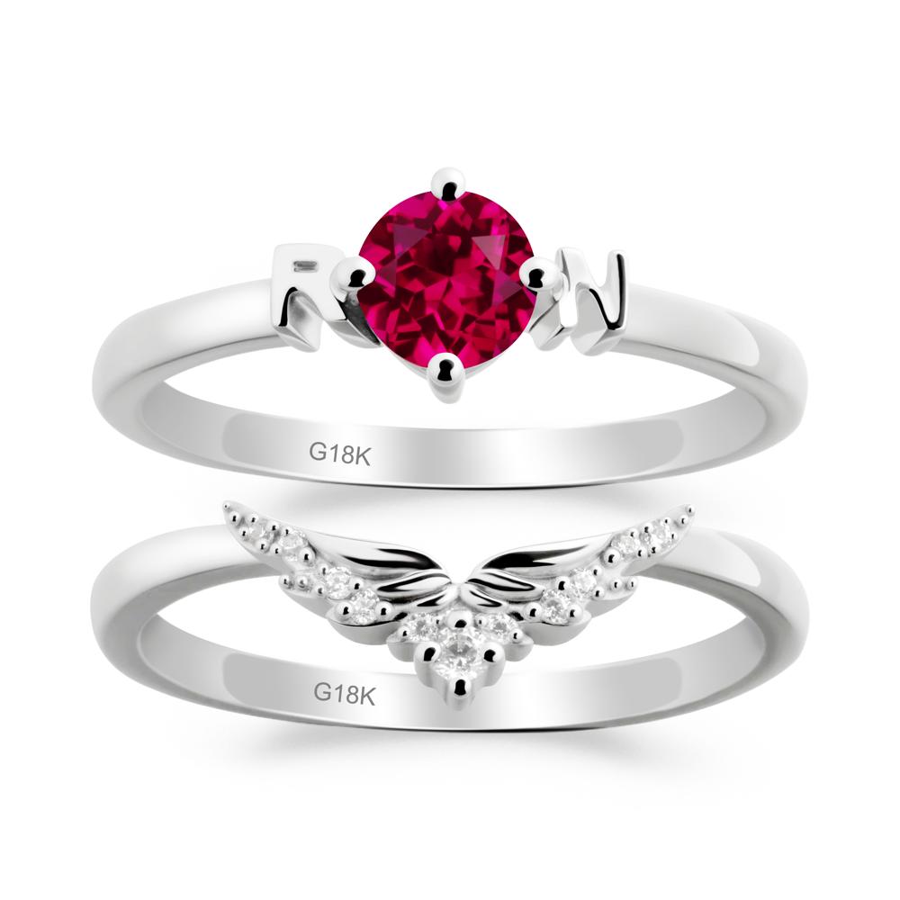 Angel Wings Ruby Wedding Ring Set - LUO Jewelry #metal_xxxxx