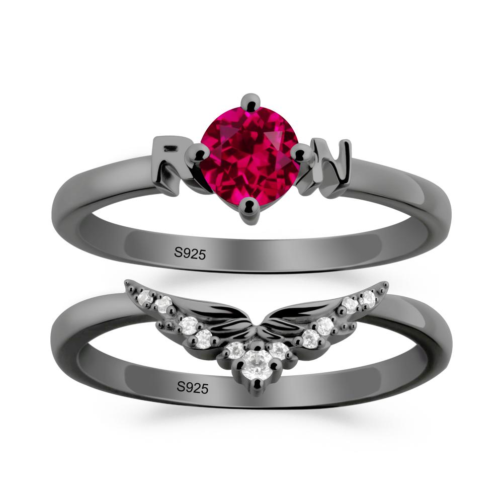 Angel Wings Ruby Wedding Ring Set - LUO Jewelry #metal_xxxxx