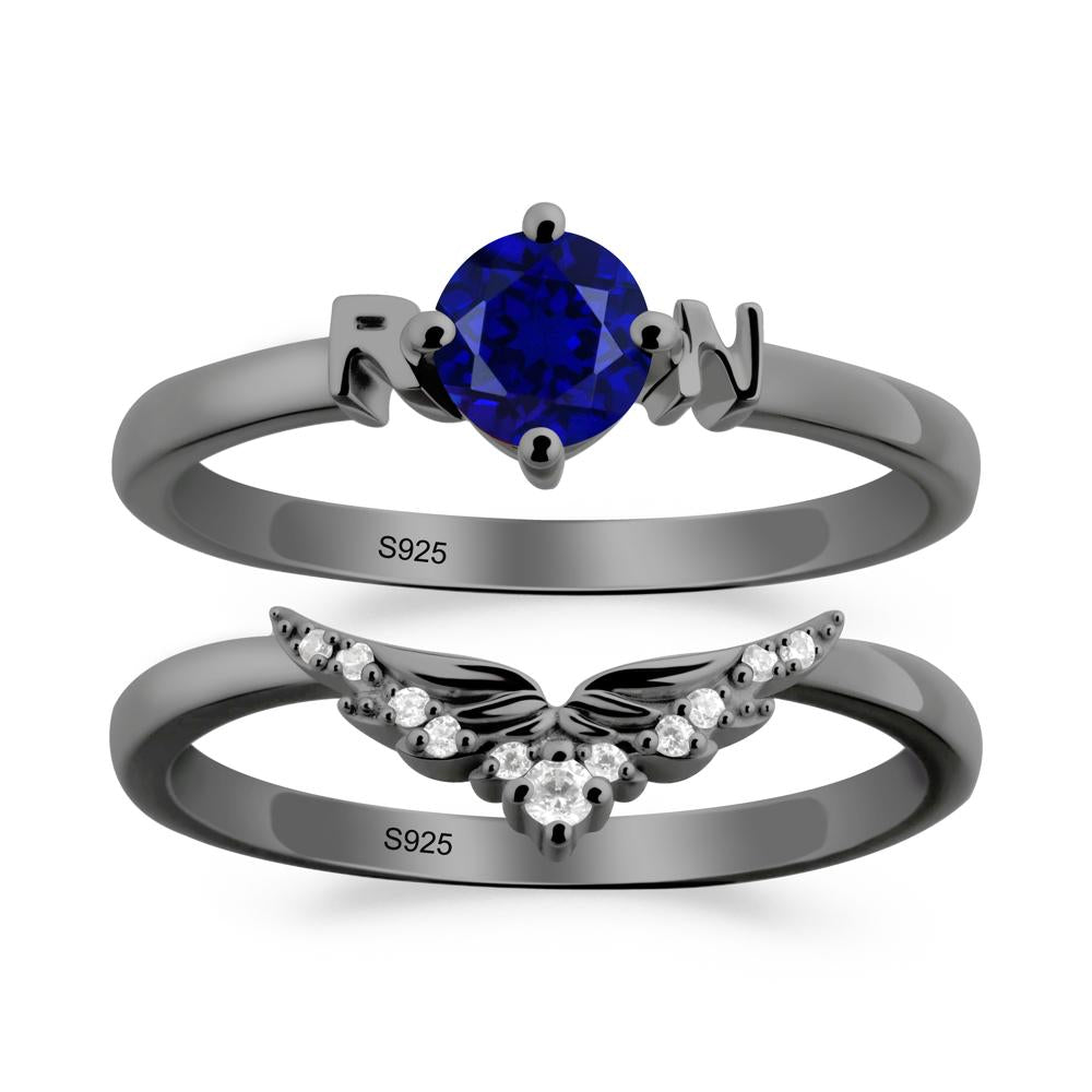 Rn Caduceus-Inspired Sapphire Wedding Ring Set - LUO Jewelry #metal_xxxxx