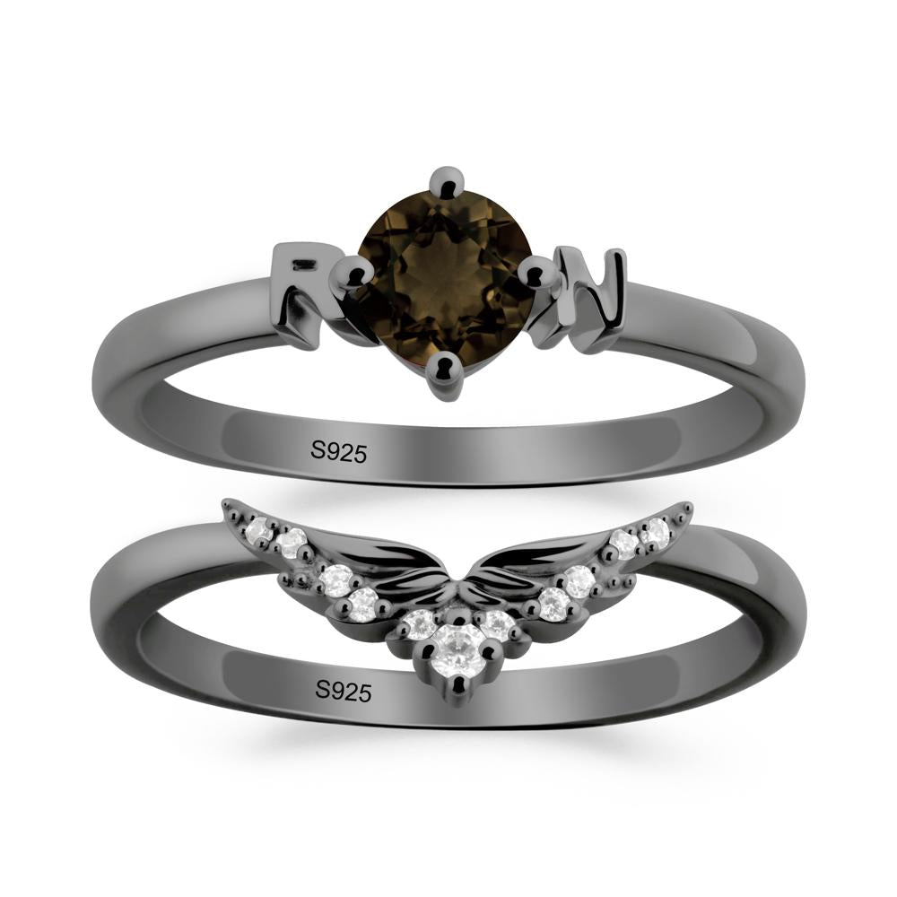 Angel Wings Smoky Quartz Wedding Ring Set - LUO Jewelry #metal_xxxxx