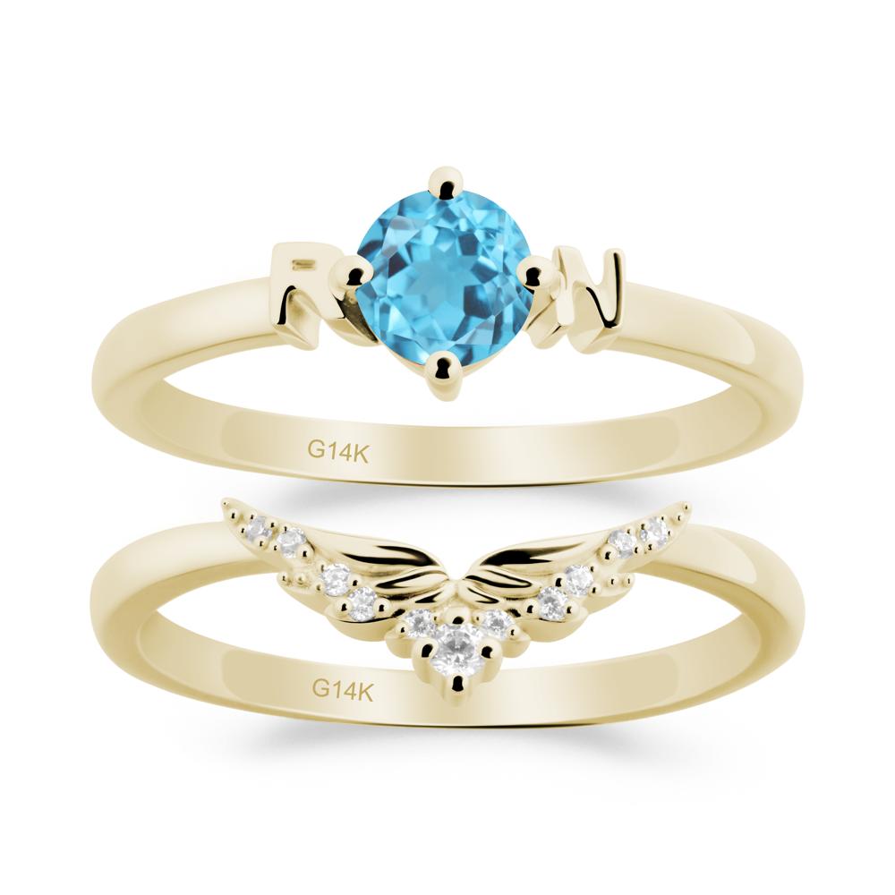 Rn Caduceus-Inspired Swiss Blue Topaz Wedding Ring Set - LUO Jewelry #metal_xxxxx