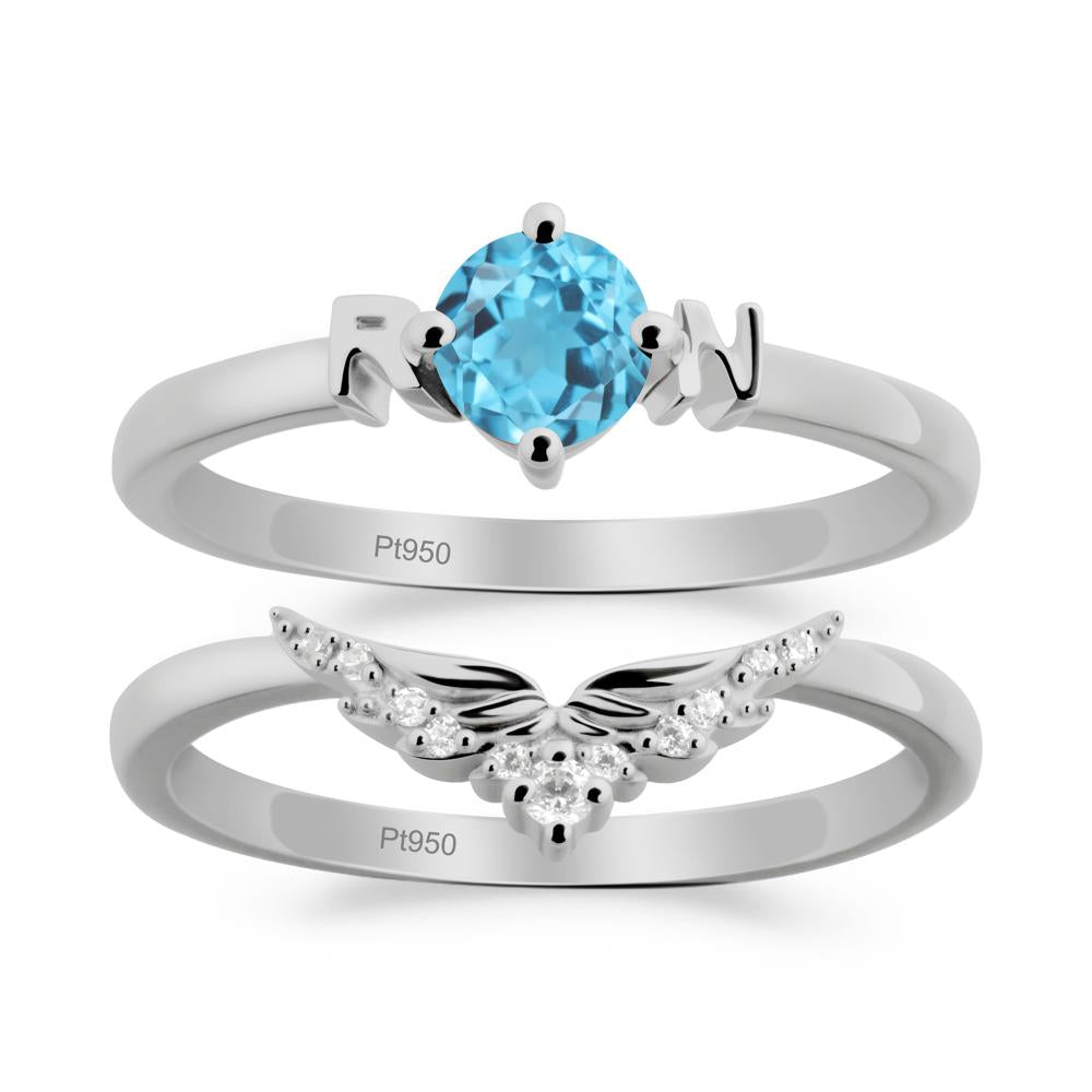 Rn Caduceus-Inspired Swiss Blue Topaz Wedding Ring Set - LUO Jewelry #metal_xxxxx
