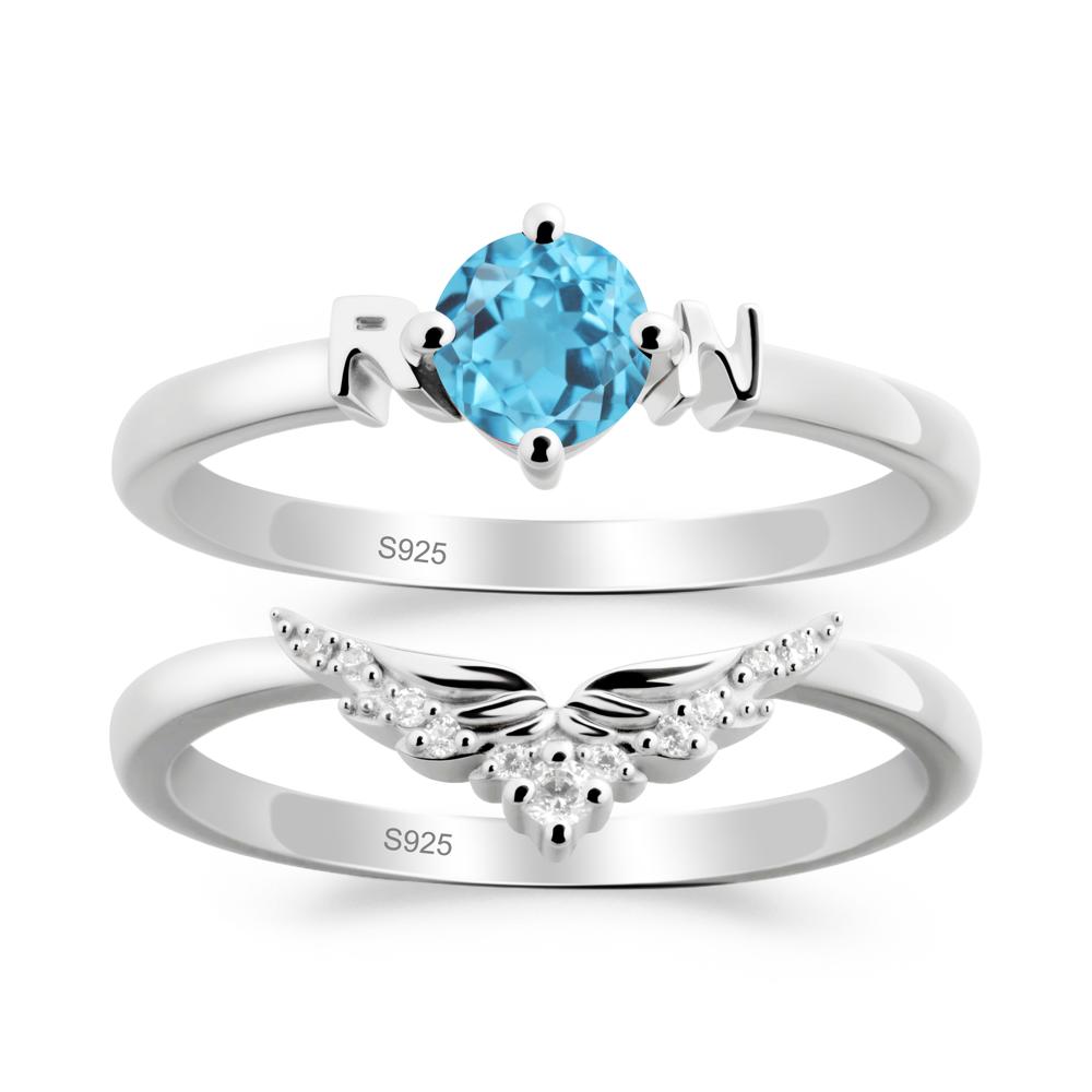 Rn Caduceus-Inspired Swiss Blue Topaz Wedding Ring Set - LUO Jewelry #metal_xxxxx