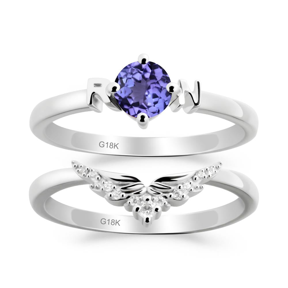 Rn Caduceus-Inspired Tanzanite Wedding Ring Set - LUO Jewelry #metal_xxxxx