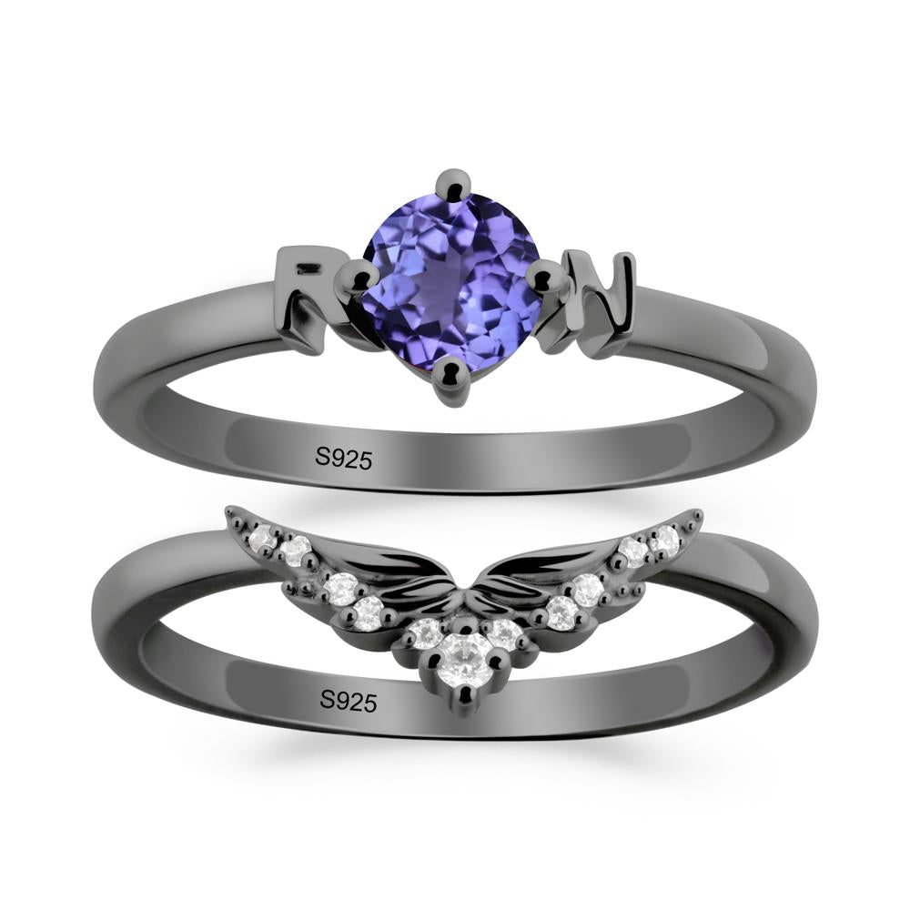 Rn Caduceus-Inspired Tanzanite Wedding Ring Set - LUO Jewelry #metal_xxxxx