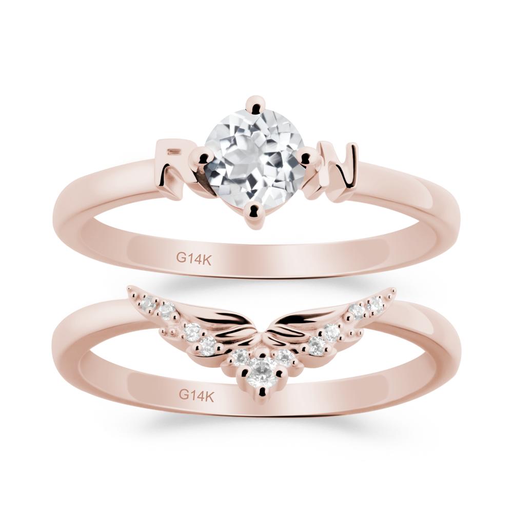 Angel Wings White Topaz Wedding Ring Set - LUO Jewelry #metal_xxxxx