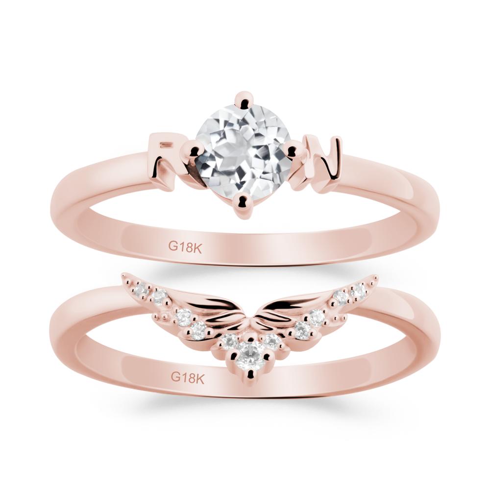 Angel Wings White Topaz Wedding Ring Set - LUO Jewelry #metal_xxxxx