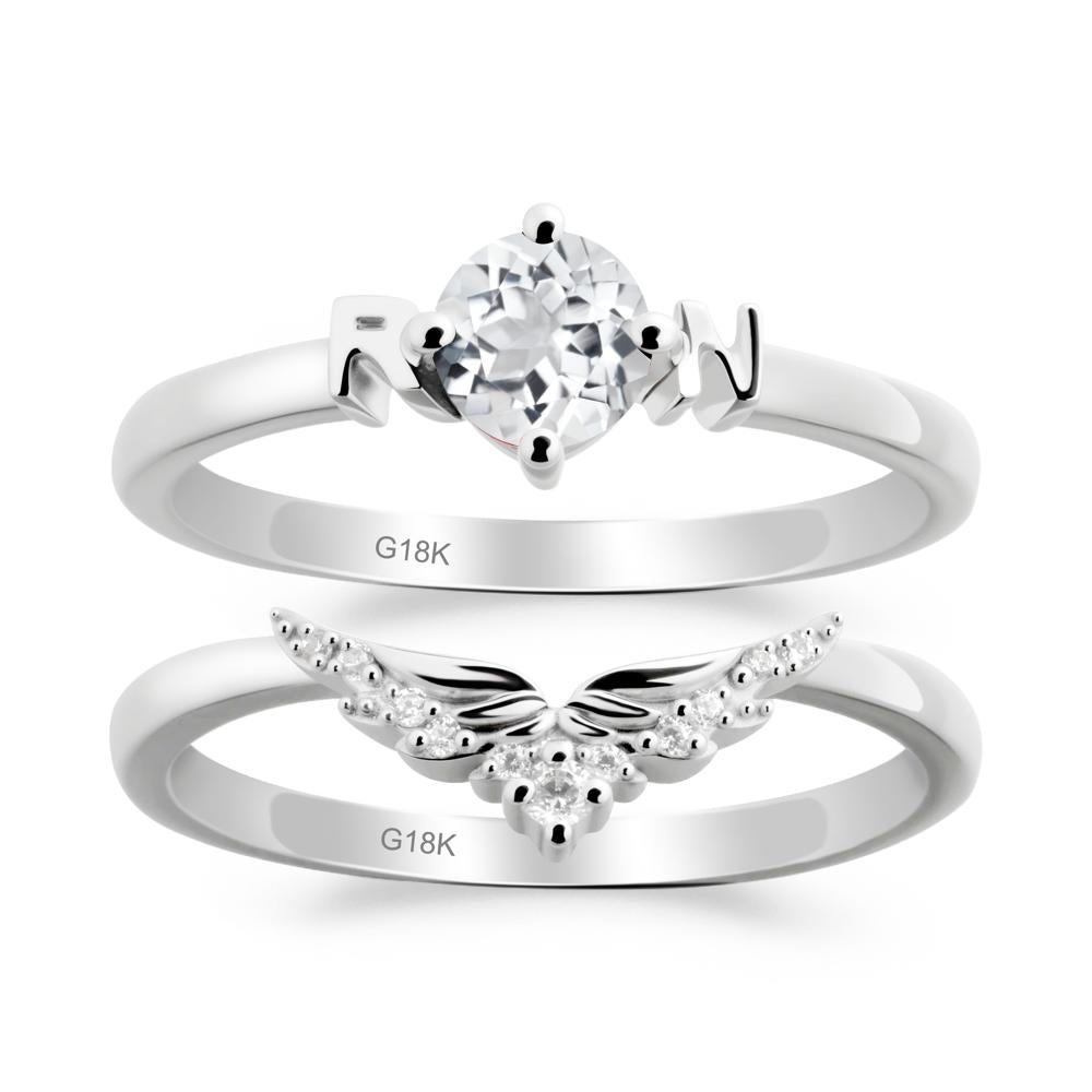 Angel Wings White Topaz Wedding Ring Set - LUO Jewelry #metal_xxxxx