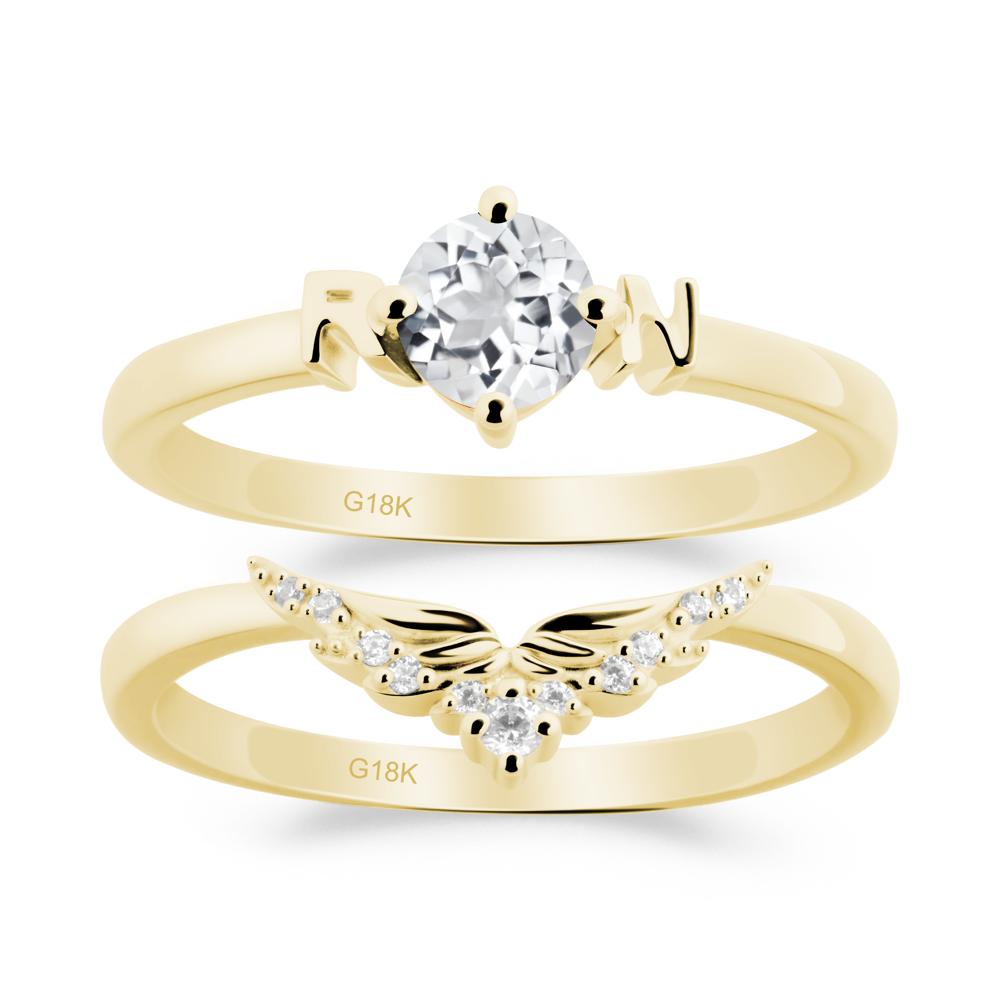 Angel Wings White Topaz Wedding Ring Set - LUO Jewelry #metal_xxxxx