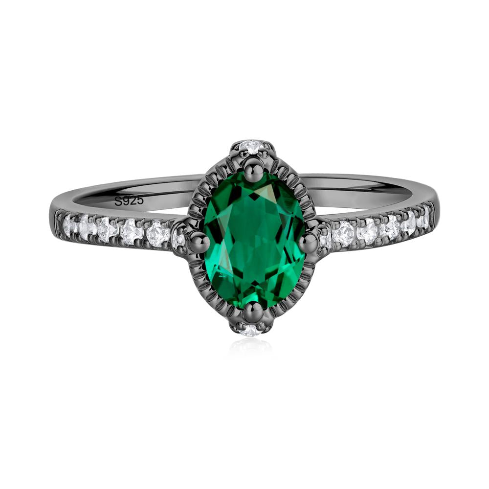 Oval Emerald Milgrain Halo Ring - LUO Jewelry #metal_black finish sterling silver