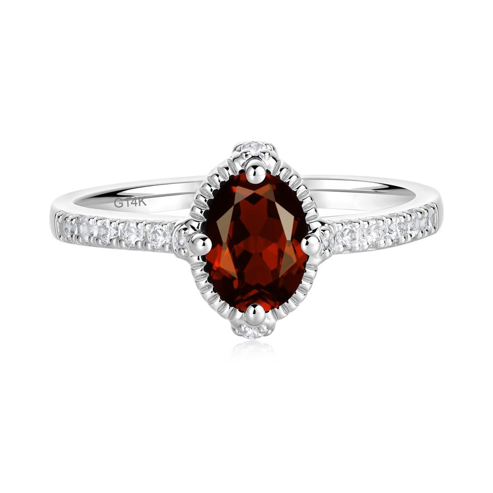 Oval Garnet Milgrain Halo Ring - LUO Jewelry #metal_14k white gold