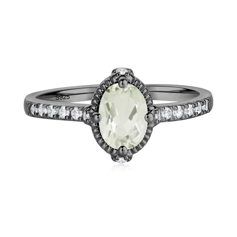 Oval Green Amethyst Milgrain Halo Ring - LUO Jewelry #metal_black finish sterling silver