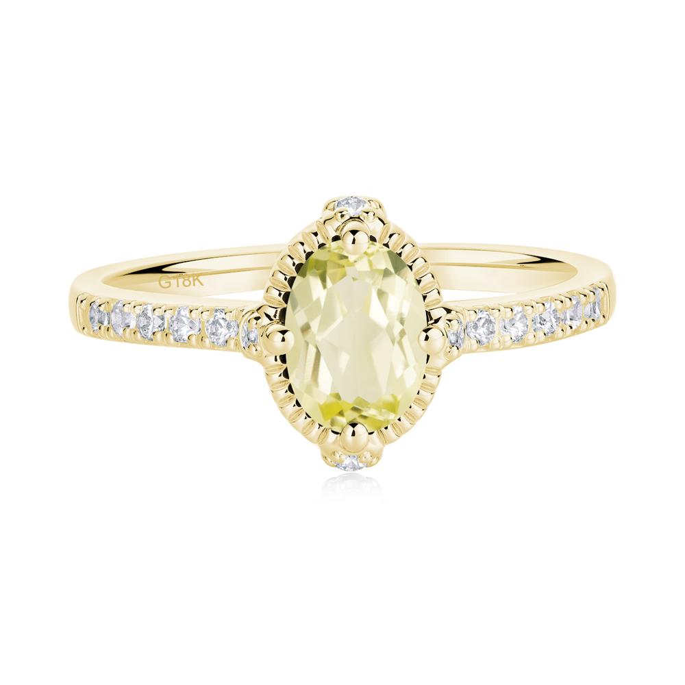Oval Lemon Quartz Milgrain Halo Ring - LUO Jewelry #metal_18k yellow gold
