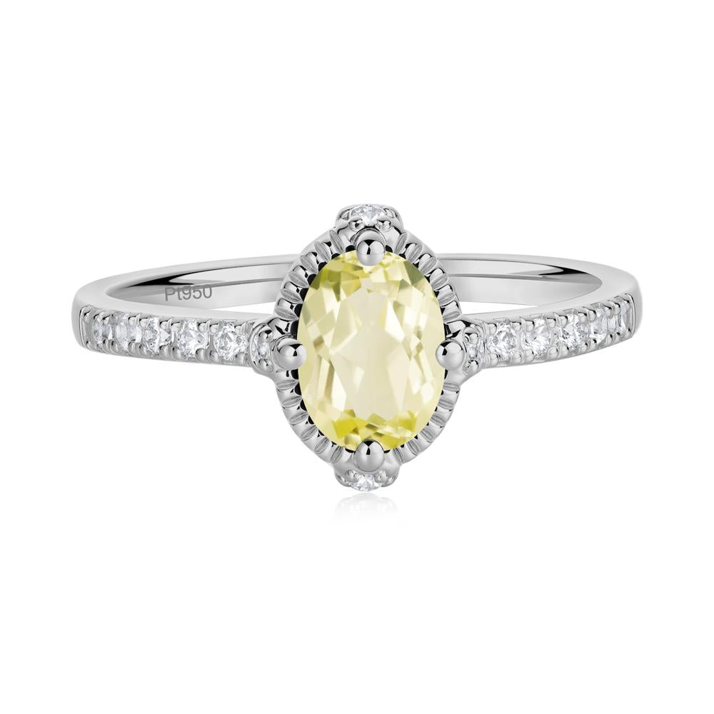 Oval Lemon Quartz Milgrain Halo Ring - LUO Jewelry #metal_platinum