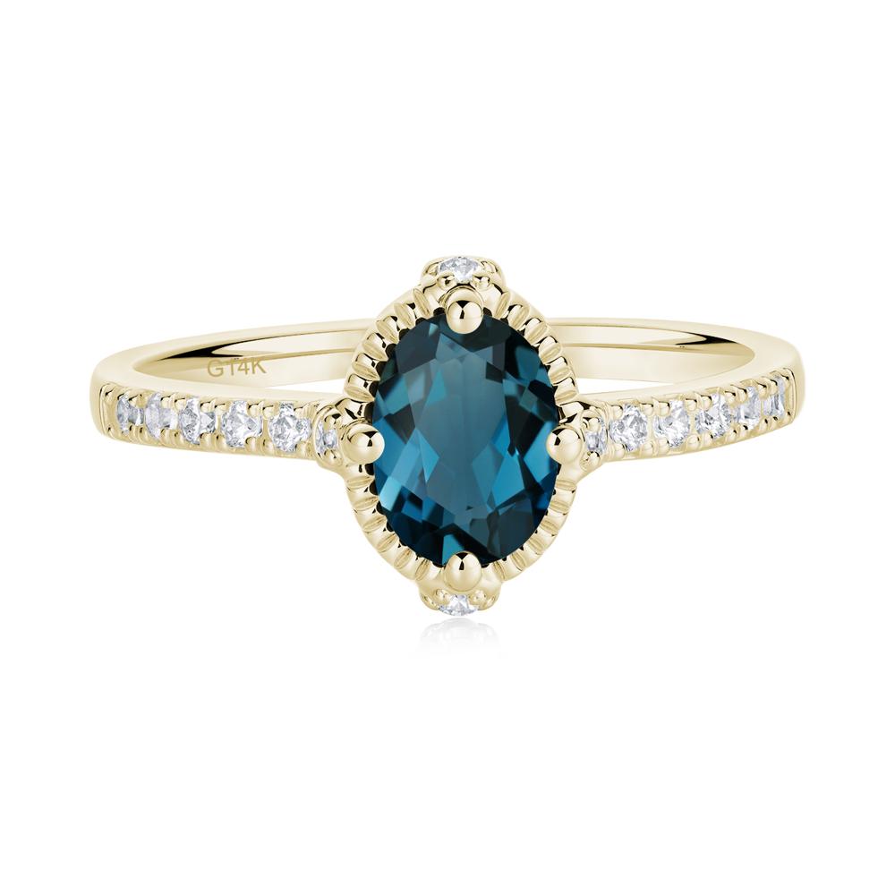 Oval London Blue Topaz Milgrain Halo Ring - LUO Jewelry #metal_14k yellow gold