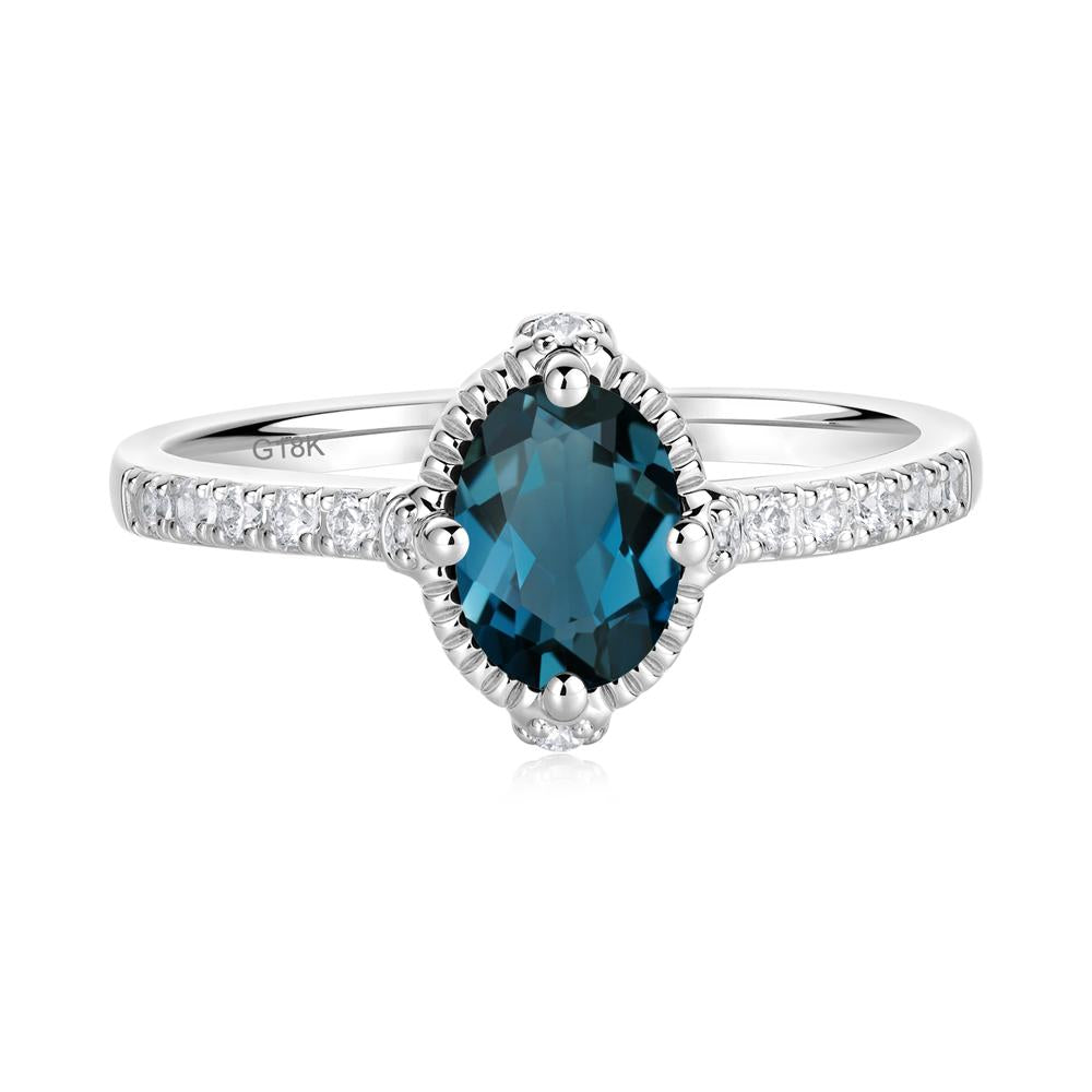 Oval London Blue Topaz Milgrain Halo Ring - LUO Jewelry #metal_18k white gold