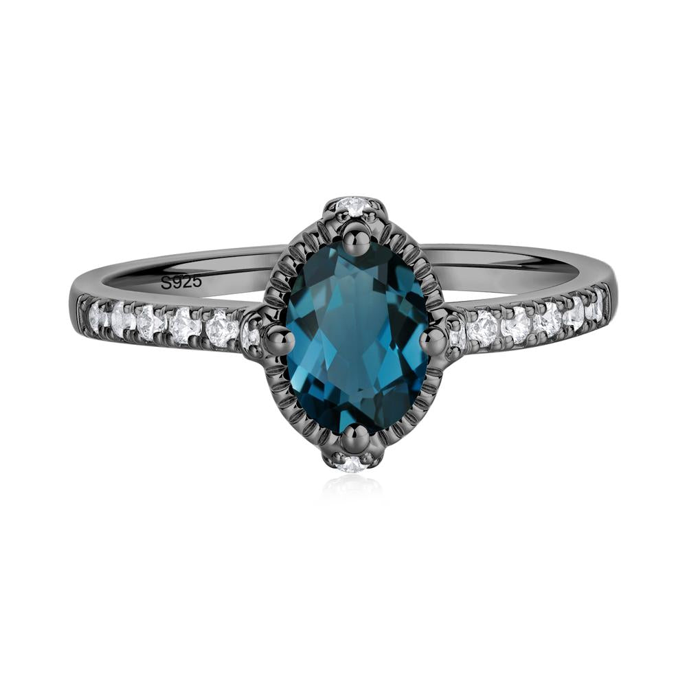 Oval London Blue Topaz Milgrain Halo Ring - LUO Jewelry #metal_black finish sterling silver