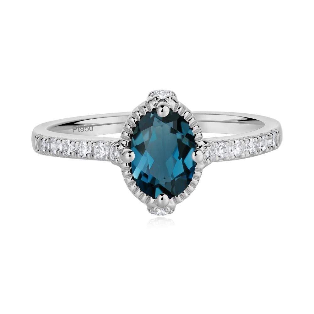 Oval London Blue Topaz Milgrain Halo Ring - LUO Jewelry #metal_platinum