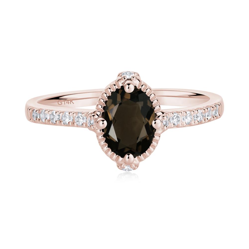 Oval Smoky Quartz Milgrain Halo Ring - LUO Jewelry #metal_14k rose gold