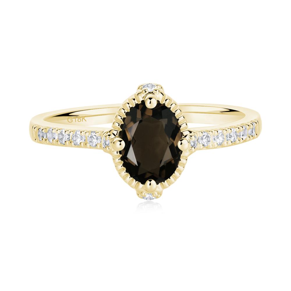 Oval Smoky Quartz Milgrain Halo Ring - LUO Jewelry #metal_18k yellow gold