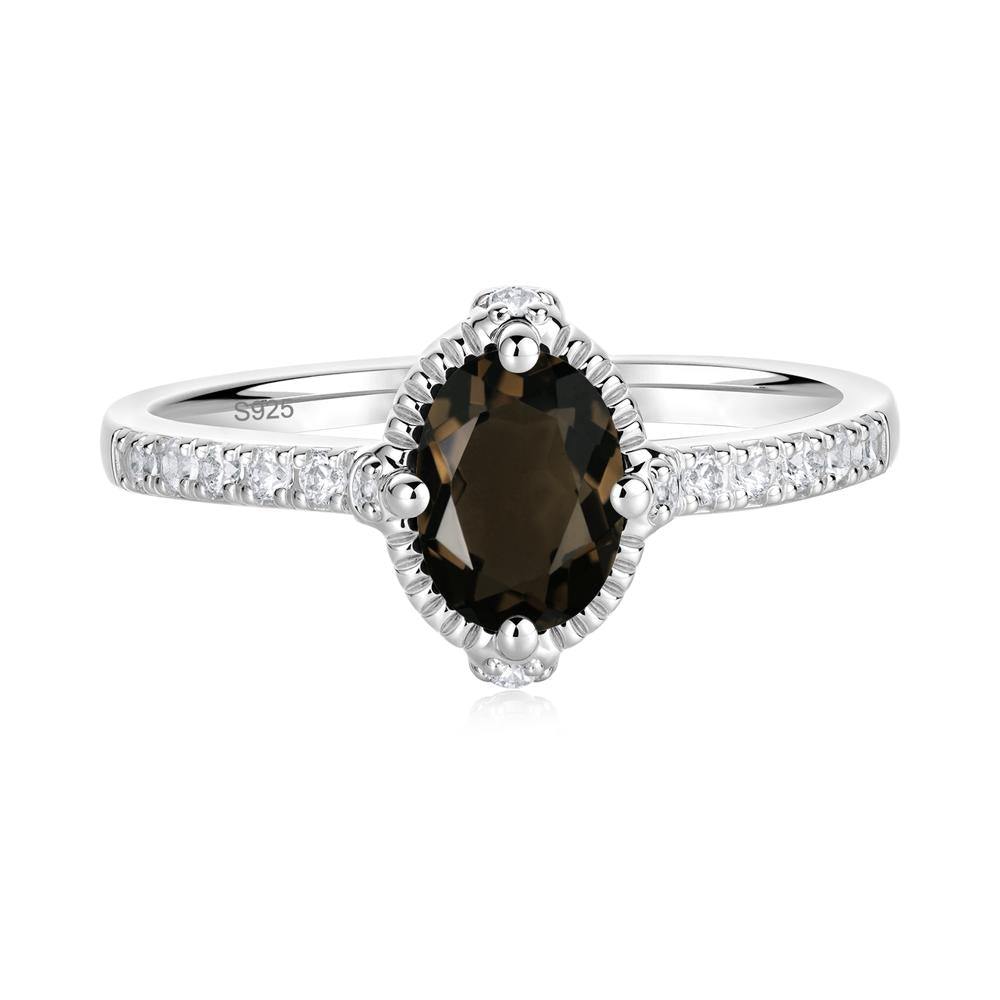 Oval Smoky Quartz Milgrain Halo Ring - LUO Jewelry #metal_sterling silver