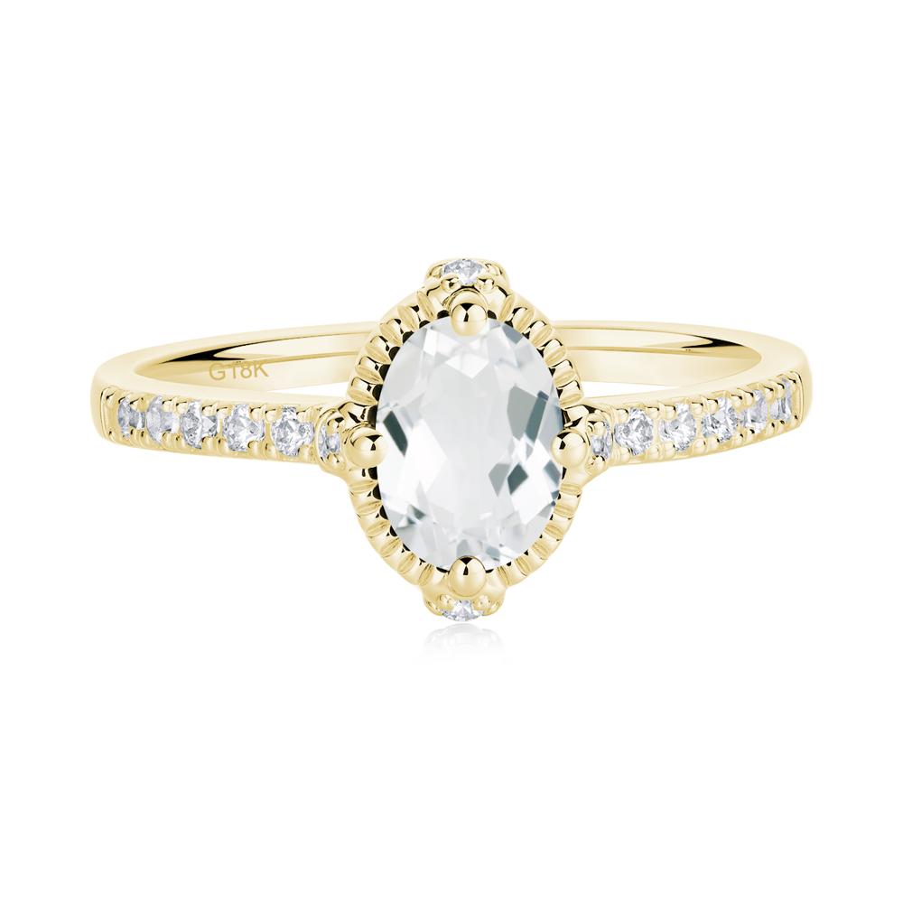 Oval White Topaz Milgrain Halo Ring - LUO Jewelry #metal_18k yellow gold