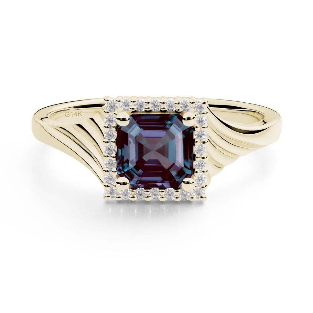 Asscher Cut Alexandrite Halo Ring - LUO Jewelry #metal_14k yellow gold