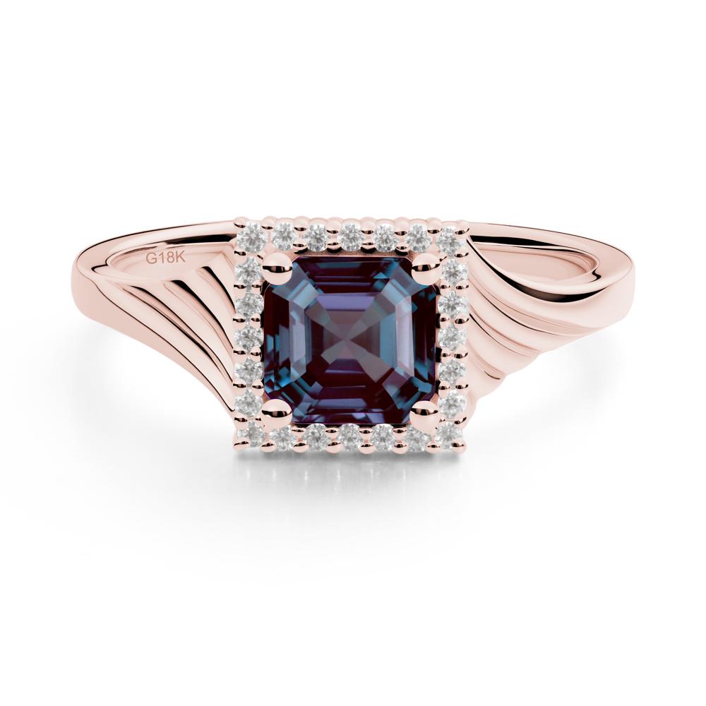 Asscher Cut Alexandrite Halo Ring - LUO Jewelry #metal_18k rose gold