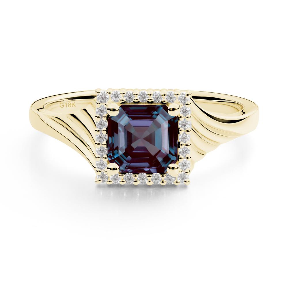 Asscher Cut Alexandrite Halo Ring - LUO Jewelry #metal_18k yellow gold