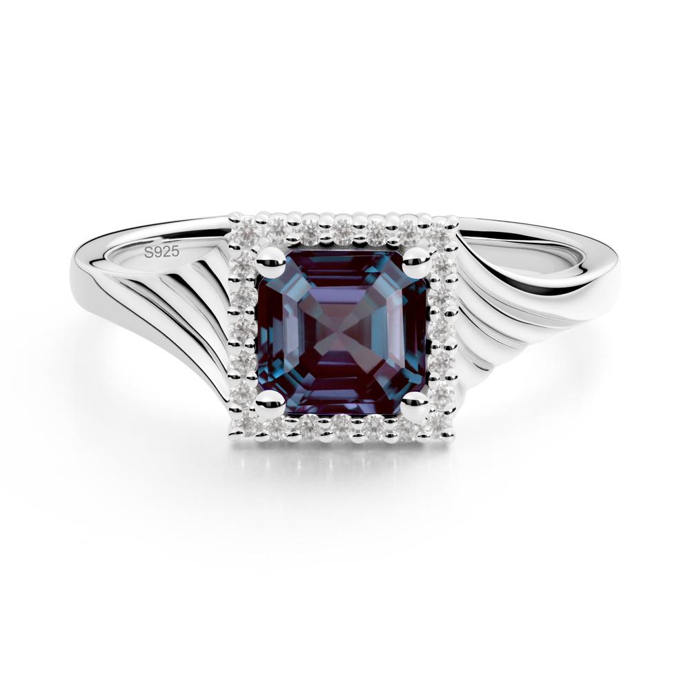 Asscher Cut Alexandrite Halo Ring - LUO Jewelry #metal_sterling silver