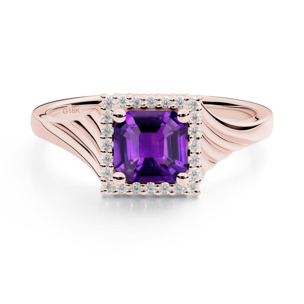 Geometric Halo Amethyst Statement Ring - LUO Jewelry #metal_18k rose gold
