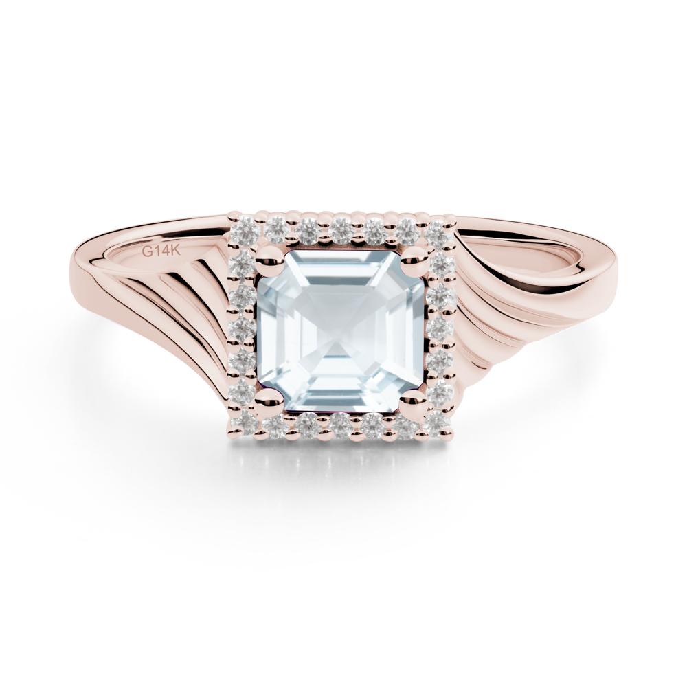 Geometric Halo Aquamarine Statement Ring - LUO Jewelry #metal_14k rose gold