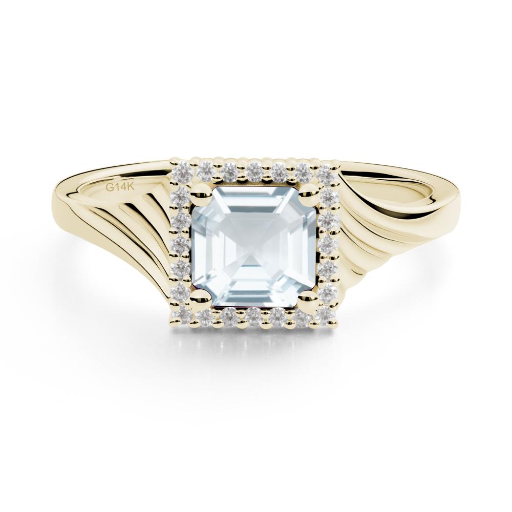 Geometric Halo Aquamarine Statement Ring - LUO Jewelry #metal_14k yellow gold