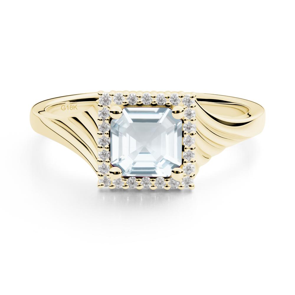Geometric Halo Aquamarine Statement Ring - LUO Jewelry #metal_18k yellow gold
