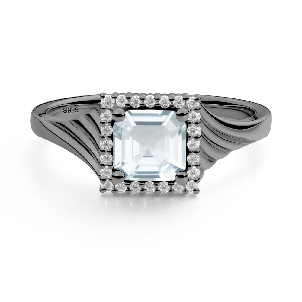 Geometric Halo Aquamarine Statement Ring - LUO Jewelry #metal_black finish sterling silver