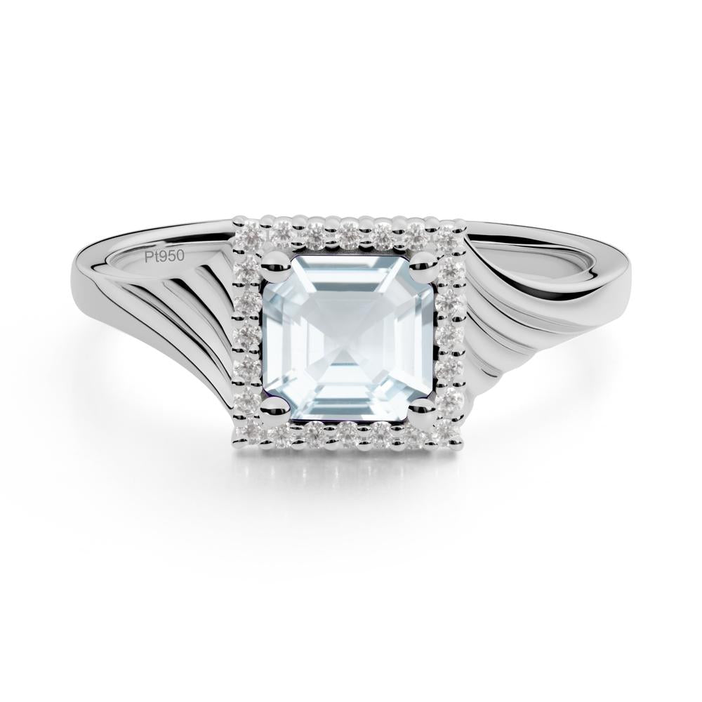 Geometric Halo Aquamarine Statement Ring - LUO Jewelry #metal_platinum
