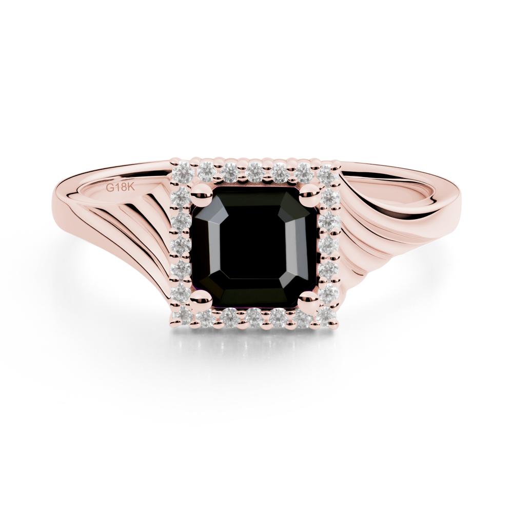 Geometric Halo Black Spinel Statement Ring - LUO Jewelry #metal_18k rose gold