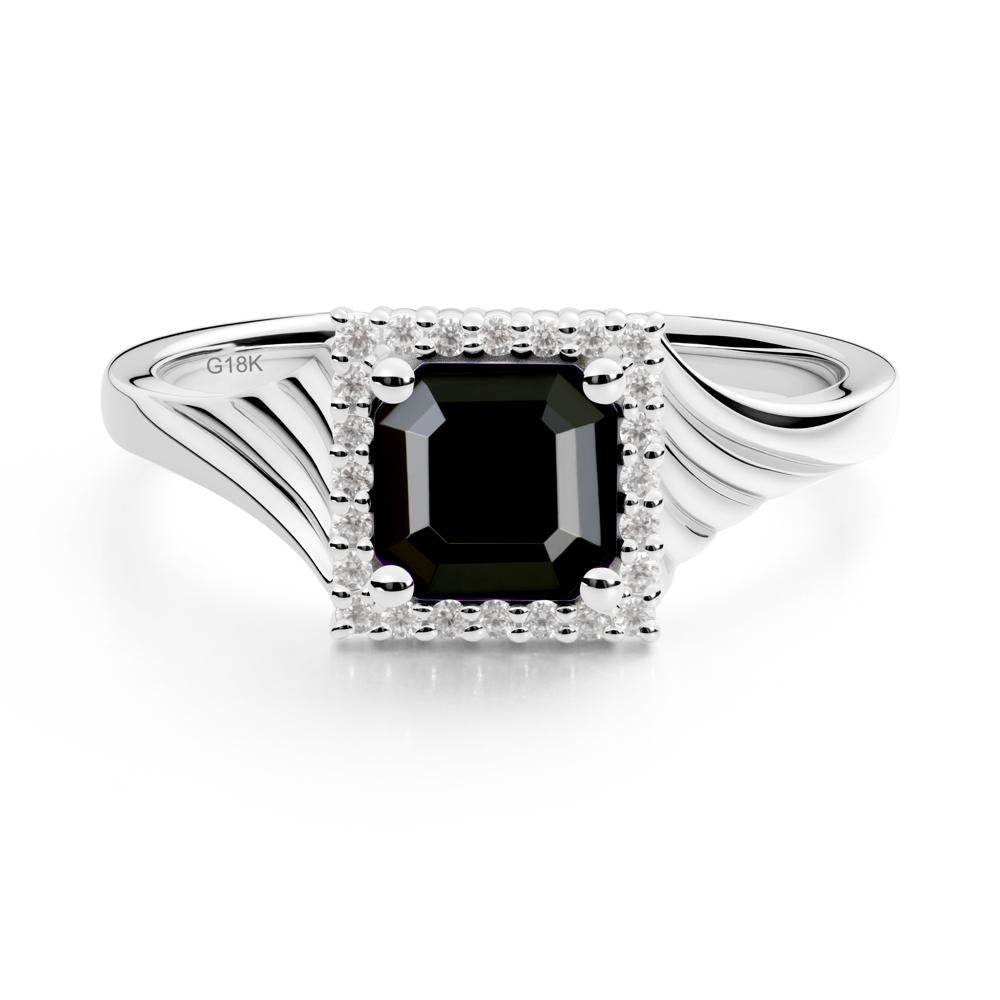 Geometric Halo Black Spinel Statement Ring - LUO Jewelry #metal_18k white gold