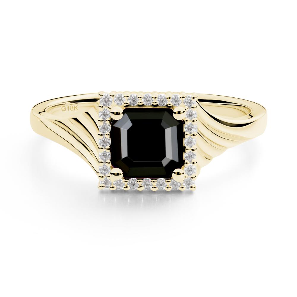 Geometric Halo Black Spinel Statement Ring - LUO Jewelry #metal_18k yellow gold
