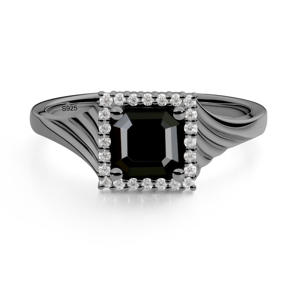 Geometric Halo Black Spinel Statement Ring - LUO Jewelry #metal_black finish sterling silver