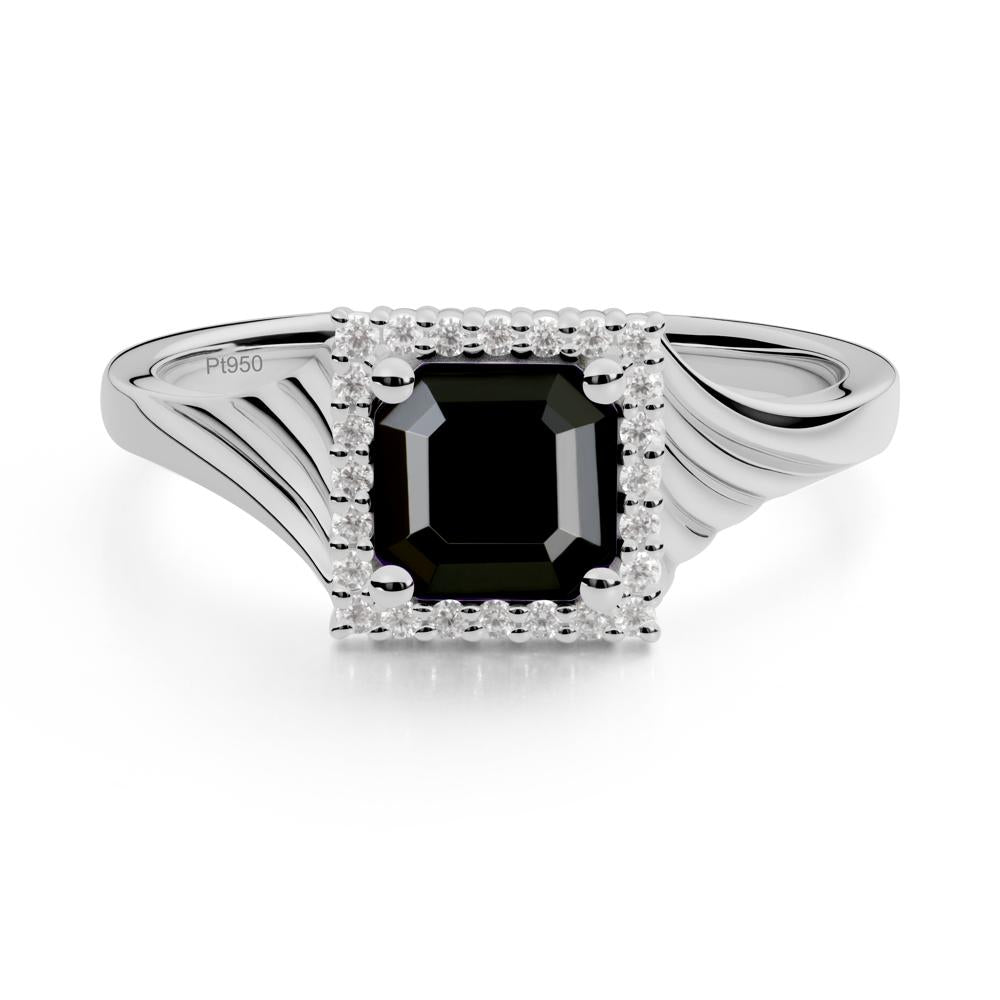 Geometric Halo Black Spinel Statement Ring - LUO Jewelry #metal_platinum