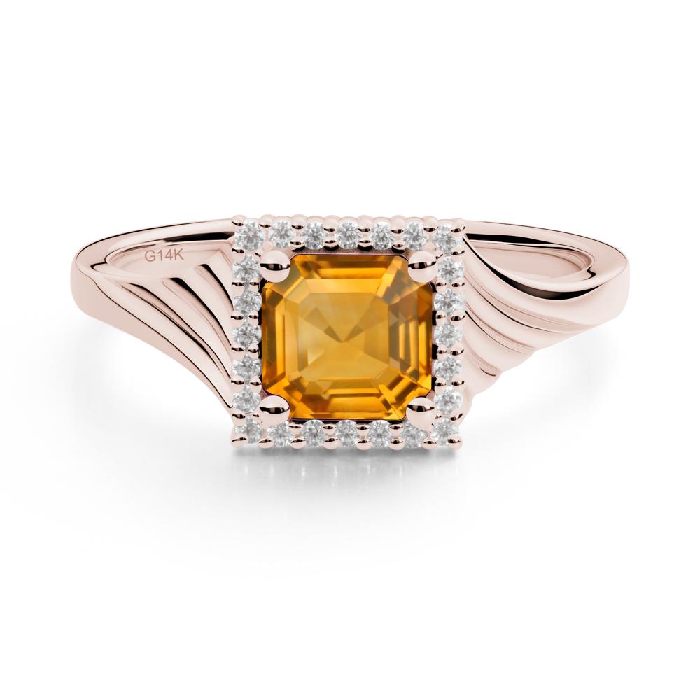Geometric Halo Citrine Statement Ring - LUO Jewelry #metal_14k rose gold