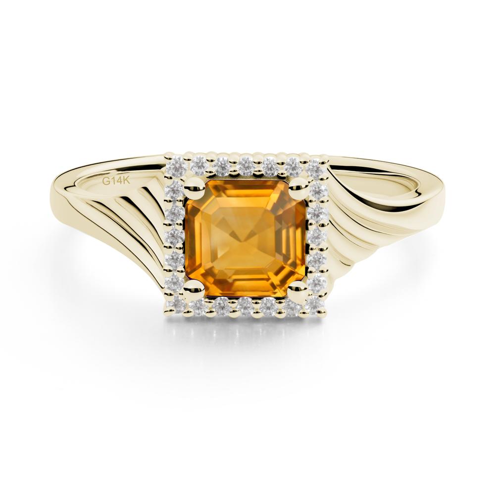 Geometric Halo Citrine Statement Ring - LUO Jewelry #metal_14k yellow gold
