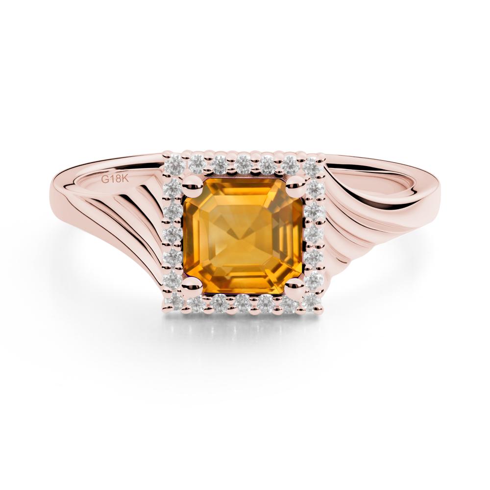 Geometric Halo Citrine Statement Ring - LUO Jewelry #metal_18k rose gold
