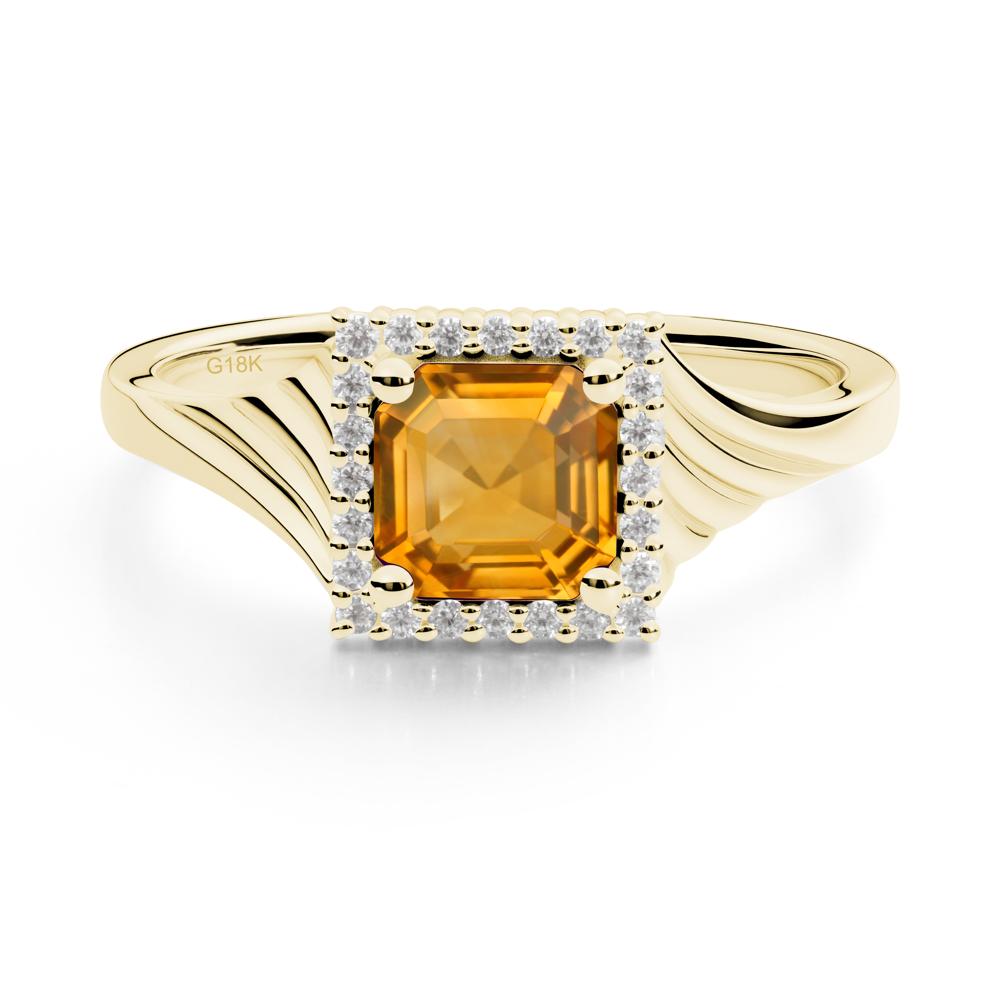 Geometric Halo Citrine Statement Ring - LUO Jewelry #metal_18k yellow gold
