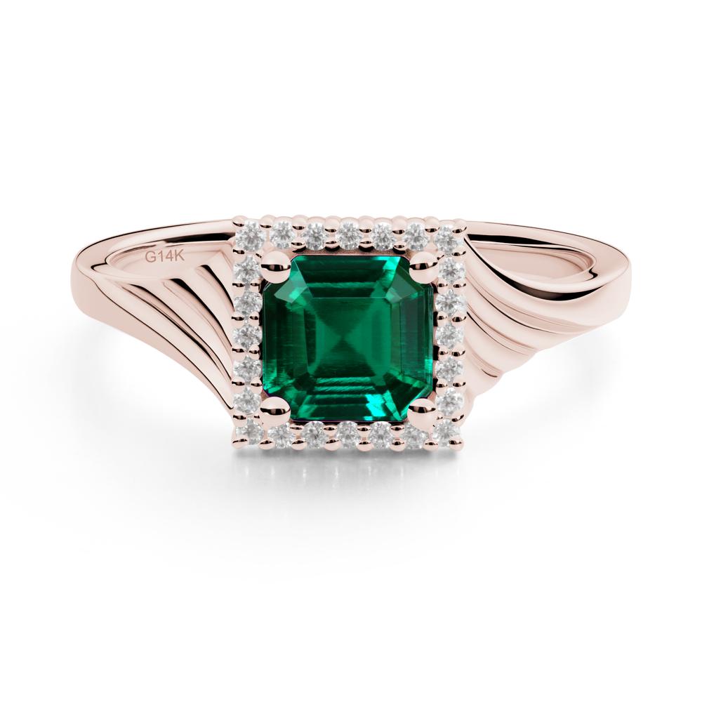 Asscher Cut Emerald Halo Ring - LUO Jewelry #metal_14k rose gold